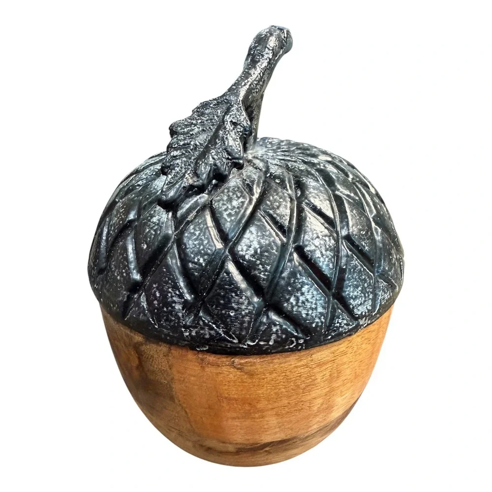 Rustic Wood and Cast Metal Acorn Decorative Figurine Fall Decor